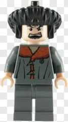 A Hagrid LEGO minifigure with grey clothing on a transparent background.
