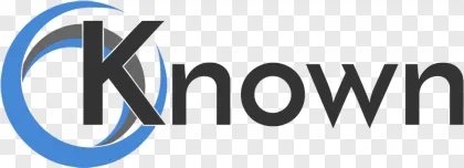 A Known logo graphic featuring blue swirls on a transparent background.