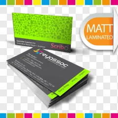 A neat stack of matt laminated business cards shown on a transparent background.