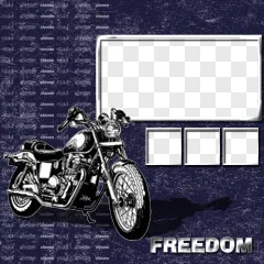 A motorcycle freedom collage photo frame template shown on a transparent background.