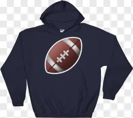 A navy blue hoodie with an American football graphic on a transparent background.