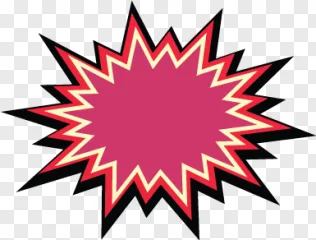 A pink comic style explosion burst on a transparent background.