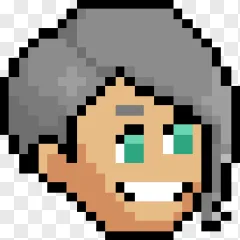 Pixel art grey haired character head on a transparent background.