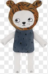 A plush toy wearing a tiger hat on a transparent background.