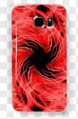 A red abstract swirl phone case shown on a transparent background.