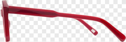 Side view of a red glasses frame on a transparent background.