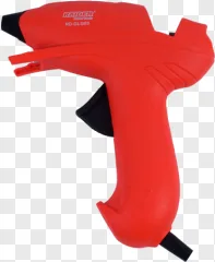 A red hot glue gun tool is shown on a transparent background.