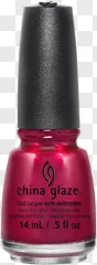 A red nail polish bottle stands upright on a transparent background.