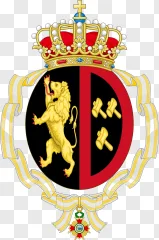 A detailed royal coat of arms illustration with a lion and crown displayed on a transparent background.