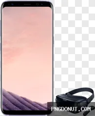 Samsung Galaxy S8 smartphone and Gear VR virtual reality headset with controller realistic transparent PNG.