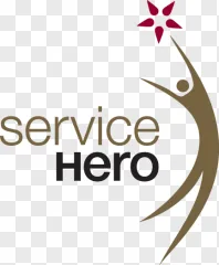 Service Hero logo featuring a stylized figure reaching for a star on a transparent background.