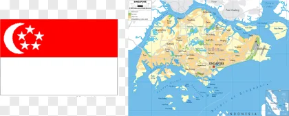 A Singapore flag and detailed country map displayed on a transparent background.