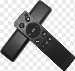 Two black smart TV remote controls with a transparent PNG background.