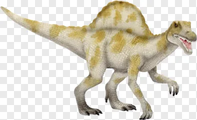 A detailed spinosaurus dinosaur stands on four legs on a transparent background.