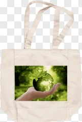 Eco-friendly tote bag with green earth design on a transparent background.