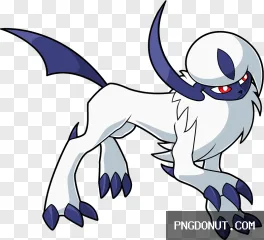 Mysterious white beast Pokémon PNG transparent image posing in daytime anime style with dark blue claws and red eyes.