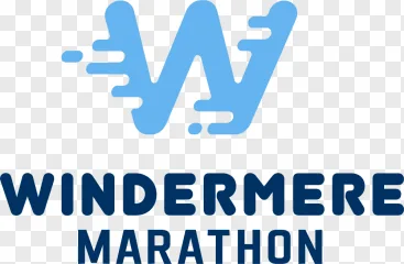 The Windermere Marathon logo features a stylized "W" made up of running tracks, symbolizing the event's focus on endurance and speed.