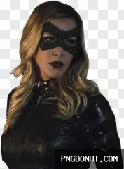 Realistic serious woman character portrait with black mask transparent PNG.