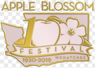 Apple blossom festival emblem featuring gold lettering on a transparent background.