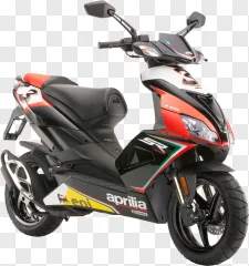 An Aprilia racing scooter vehicle shown on a transparent background.