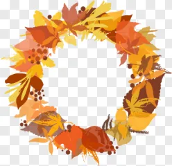 An autumn leaf wreath illustration on a transparent background.