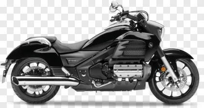 A sleek black cruiser motorcycle side view on a transparent background.