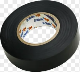 A roll of black electrical tape with a St. Morita label on a transparent background.
