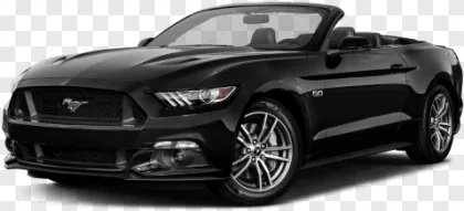 A black Ford Mustang GT convertible car on a transparent background.