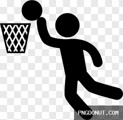 Black silhouette basketball player dunking daytime sports transparent PNG icon.