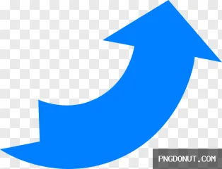 Simple blue arrow curving upwards daytime growth transparent PNG.