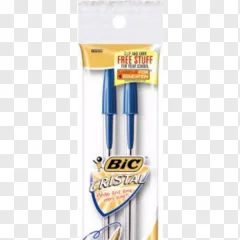 A pack of blue Bic ballpoint pens is shown on a transparent background.