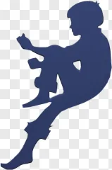 A blue silhouette of a person sitting in profile on a transparent background.