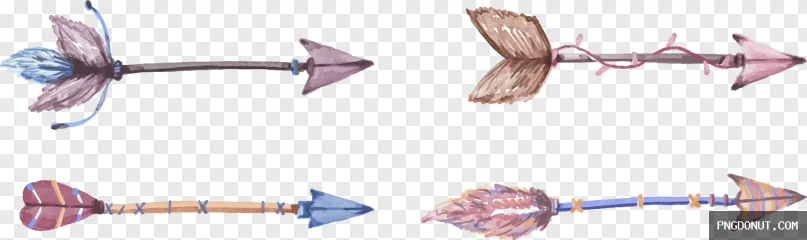 Four watercolor bohemian arrows with feathers and tribal patterns transparent PNG.