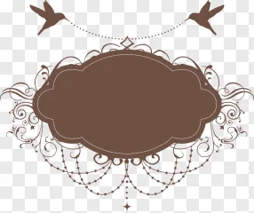 Elegant brown ornamental frame with birds on a transparent background.