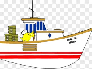 A cartoon boat with a sailor character on a transparent background.