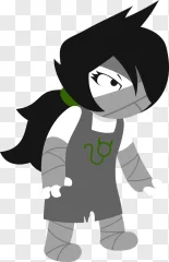 A cartoon mummy girl character wearing bandages and a green shirt on a transparent background.