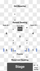 A detailed concert venue seating chart diagram on a transparent background.