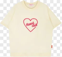 A cream t-shirt with a red heart logo on a transparent background.