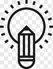 A creative pencil lightbulb concept icon shown on a transparent background.