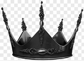 An ornate dark gothic black crown with silver filigree on a transparent background.