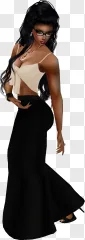 An elegant 3D rendered woman posing in a beige top on a transparent background.