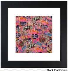 A framed colorful graffiti love text wall art piece displayed on a transparent background.