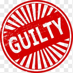A grunge guilty rubber stamp shown on a transparent background.