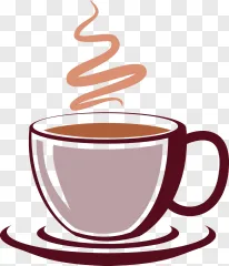 A stylized vector illustration of a hot coffee cup with rising steam on a transparent background.