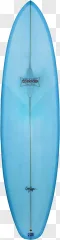 A light blue Island surfboard with a central logo on a transparent background.