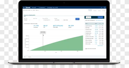 A laptop displaying an analytics dashboard on a transparent background.