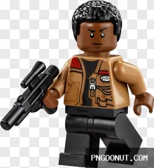 Transparent Lego minifigure holding a blaster rifle in brown and black PNG.