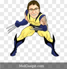 A man dressed as a superhero with claws shown on a transparent background.