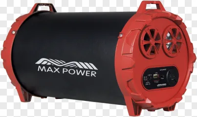 A Max Power portable Bluetooth speaker on a transparent background.