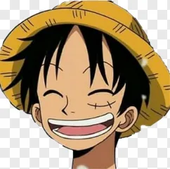 Monkey D Luffy smiling with a straw hat on a transparent background.